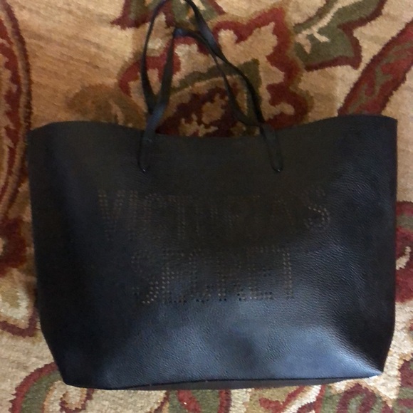 VICTORIA SECRET ToteBag Dual Handle Perforated Spell-Out Black + Silver $59 NEW - Picture 12 of 15